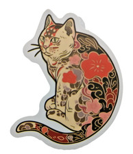 Tattooed Cat Sticker-decal-vinyl-asian-red-pink-flowers-waves-art-free Shipping Tattooed Cat Sticker-decal-vinyl-asian-red-pink-flowers-waves-art-free Shipping