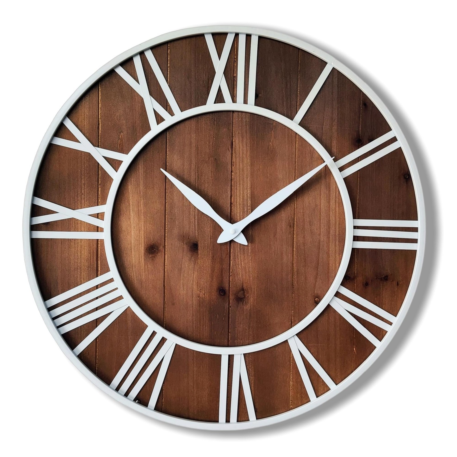 24 Inch Large Metal&Wood Wall Clocks Modern Rustic Blend Farmhouse Clocks Dis...