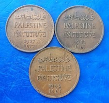Lotto di 3 monete da 2 milioni Israele Palestina mandato britannico 1927,...