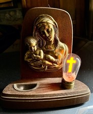 Lampe veilleuse vierge à l'enfant , croix lumineuse et scintillante