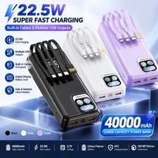 2026 Super Power Bank 40000mAh Fast Charge 66W Portable Charger Built in Cables