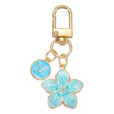 Cute Flower Keychain, Letter-M Initial Keychain Charm for Women, Blue