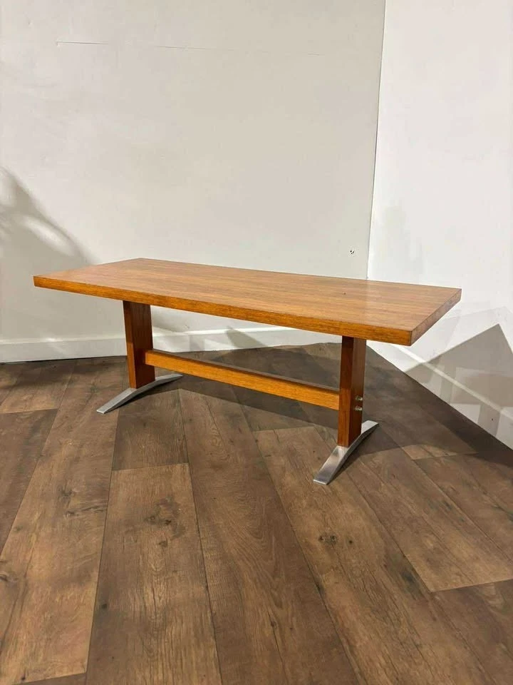Mid Century Teak Coffee Table with Chrome Effect Legs - Image 2 of 4