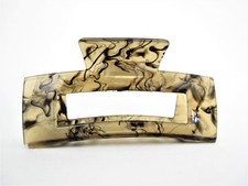 Medium rectangle tan and black marbled hair claw clip