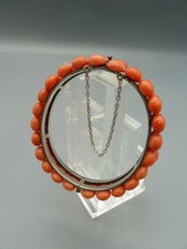 (KO) Art Deco Armreif Lachs Koralle TOP 2-Reihig 800 Silber salmon coral Ø 8mm