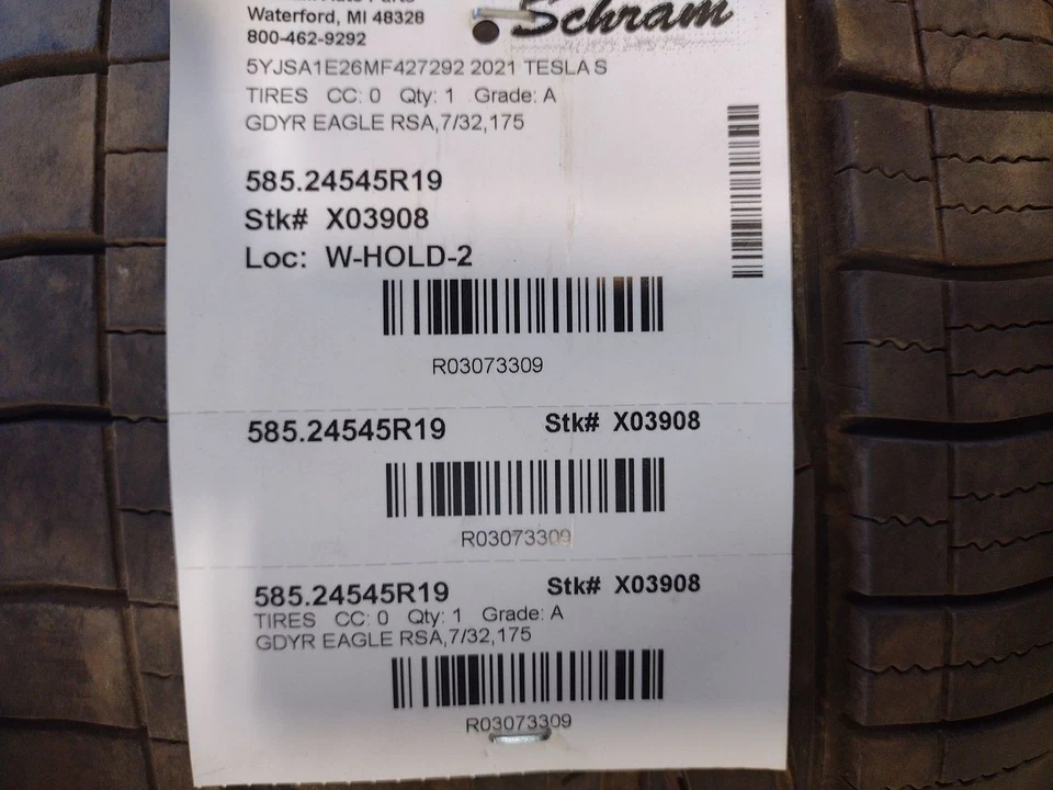 245/45 R19 Tire Goodyear Eagle RSA 7/32 Tread Depth 3073309 - Image 4 of 4