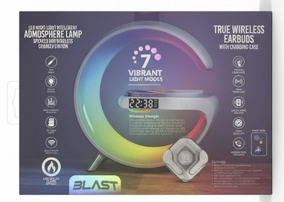 NEW 3-in-1 LED Night Light Lamp+Wireless Charger&Bluetooth Earbuds-7 Color Modes