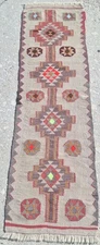 Vintage Turkish Small Kilim Runner, Rare HandWoven Hallway Rug, Nomad Design