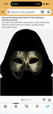 Steampunk Half Face Masquerade Mask w/ Hood Black Gold Adjustable Adult