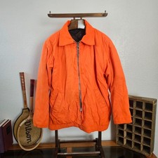 Vintage 70s Blaze Orange Hunting Jacket Quilt Lined Emar Zip Mens Large 24 P2P