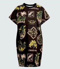 Adidas X Farm Rio Commercial Dress In Black Green Oversized Jersey Dress Small