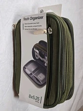 Tech Organizer, 8x5.25 Inch Travel Pouch For Electronics, 9 Compartments