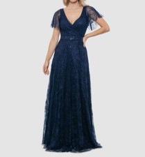 B A by Betsy Adam Women's Blue Sequins V-Neck Short Sleeve Dress Size 6