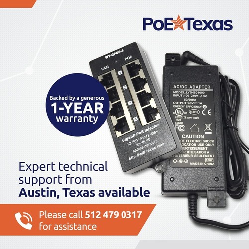 4 Port PoE Injector - Gigabit Passive Power Supply for VoIP & IP Cameras - Picture 9 of 9