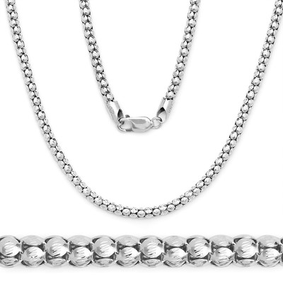 925 Italy Sterling Silver 14k White Gold Popcorn Link Chain Pave  Necklace