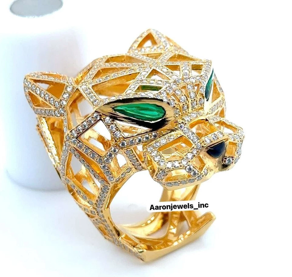 Anillo Para Hombre PANTERA 3.40Ct Moissanita con Esmeralda EN REAL 925 Plata Pass Tester Foto 4 de 4