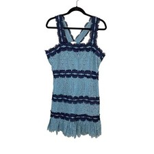Foxiedox Dress Womens XL Blue Floral Lace Tank Mini Ruffle Scallop Lined NWT