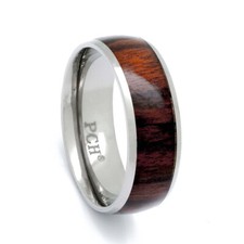 Titanium Wood Ring With Genuine Hawaiian Koa Wood, 8mm Comfort Fit Wedding Band