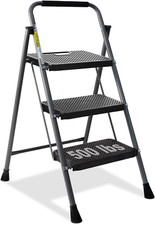 3 Step Ladder, Folding Step Stool with Anti-Slip Wide Pedal  Convenient Handgr