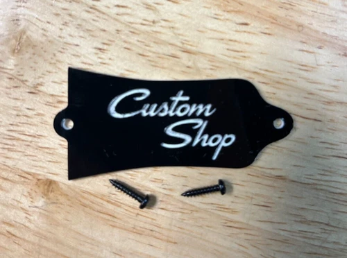 GUITAR TRUSS ROD COVER Fits GIBSON CUSTOM SHOP BLACK with WHITE TEXT