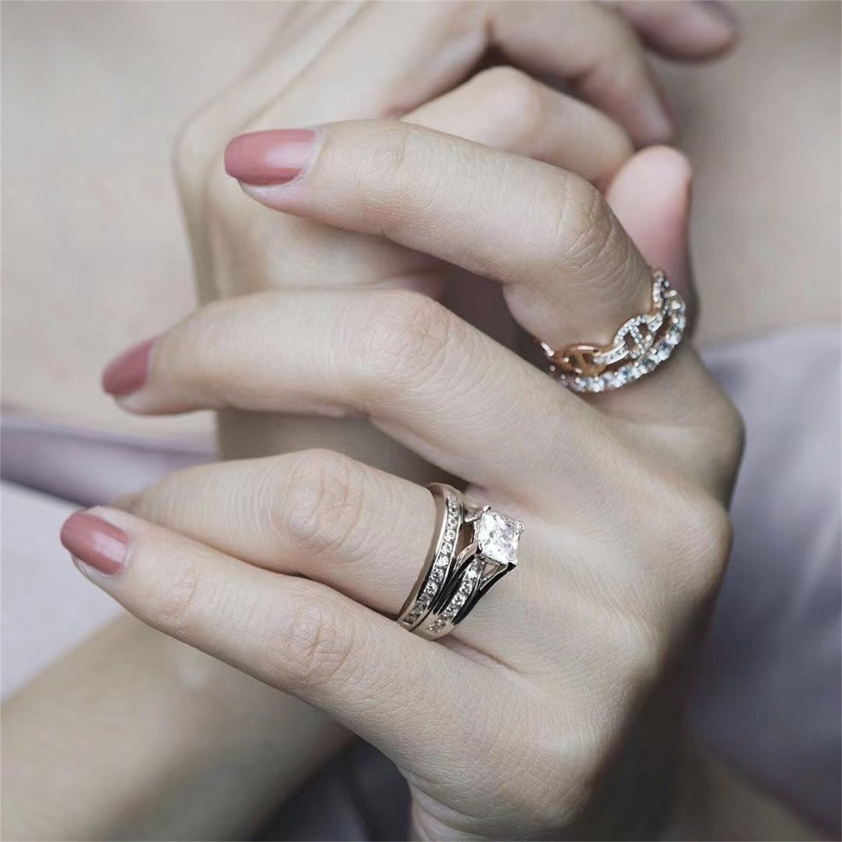 Mabella Wedding Ring Sets MABELLA Sterling Silver Princess Cut