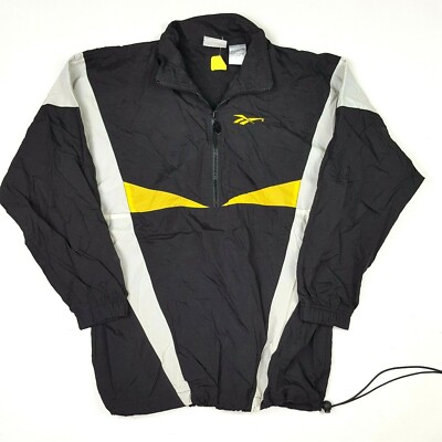 Vintage Reebok 1/2 Zip Logo Size Small Windbreaker Track Jacket Black