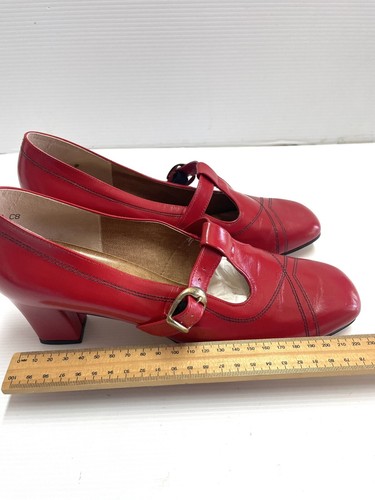 Thomas Dixon Bedggood Block Heel Top Strap Leather Shoes Vintage 9.5 Red New. - Picture 4 of 10