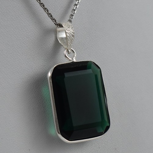 Pendentif En Argent Sterling 925 - Chrysoprase Verte Naturelle Et Diamants Pavés - Cadeau Bijou