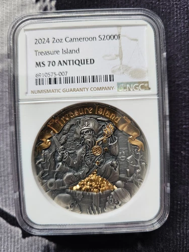2024 Cameroon Treasure Island 2 oz Silver HRC NGC MS 70 #38 of only 500 Minted!