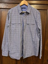 Elie Tahari Mens Long Sleeve Button Front Shirt 100 Cotton Size L Blue check