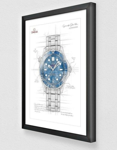Omega Seamaster Diver watch drawing illustration artwork - 3 Models - Print - Picture 9 of 24