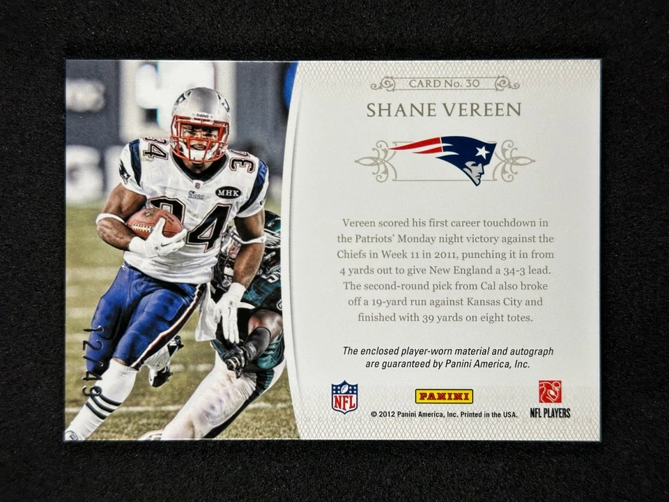 2011 National Treasures Rookie NFL Gear Double Auto #30 Shane Vereen RC /49 NE - Image 2 of 2