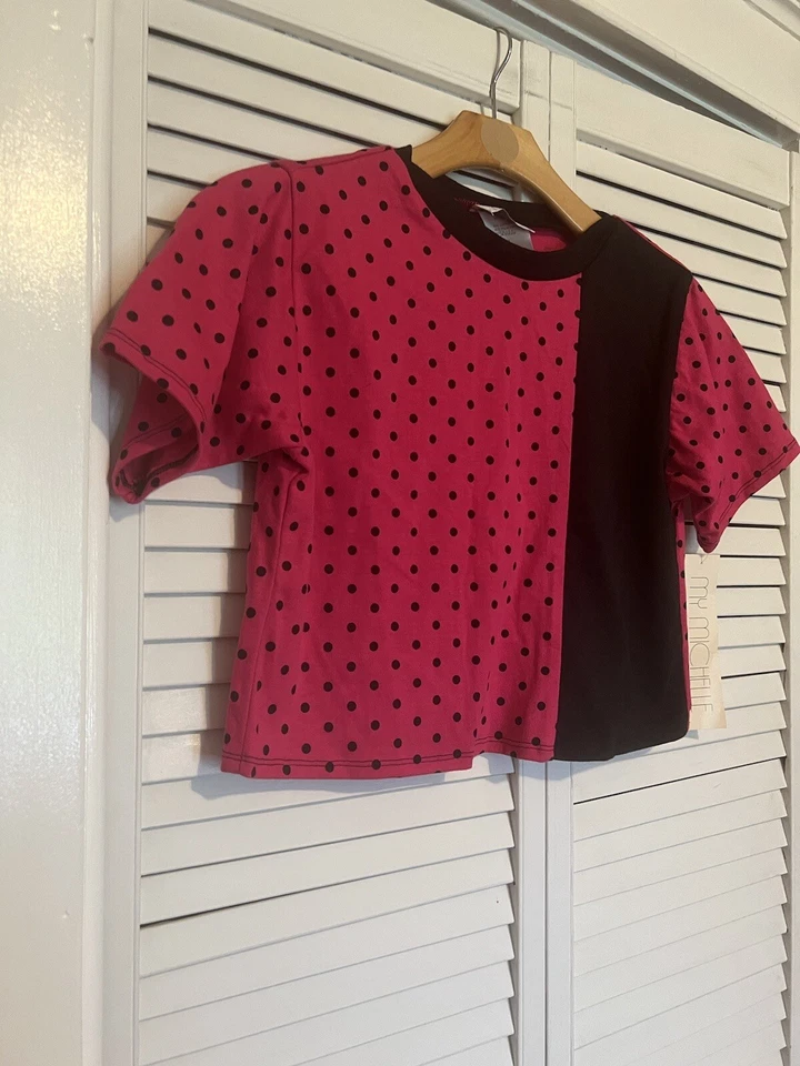 MY MICHELLE 女式 L 码衬衫上衣全新圆点作物复古 90 年代 Y2K — 第 2/4 张图片