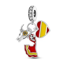 MULA Spanish Bullfighting Pendant Charm CZ Fit Women Bracelet 925 SterlingSilver
