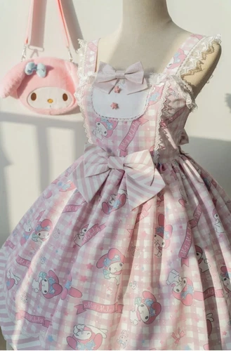 Girl Sweet Cinnamoroll Kuromi My Melody Lolita JSK OP Dress Slip Strap Skirts - Picture 8 of 9