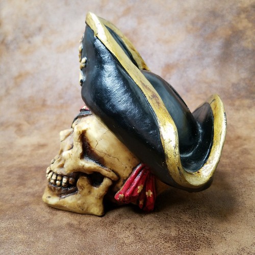 Pirate Skull Sunken Eye Patch Piggy Bank Cross Bones 6" Resin w/ Stopper - Picture 4 of 8
