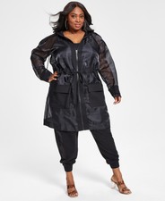 Nina Parker Trendy Plus Size Organza Anorak Jacket Anthracite 3x