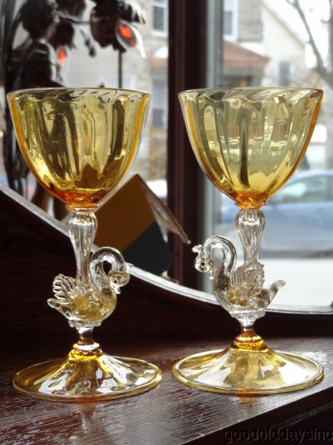 Salviati Venetian Murano Hand Blown Swan Wine Glasses with
