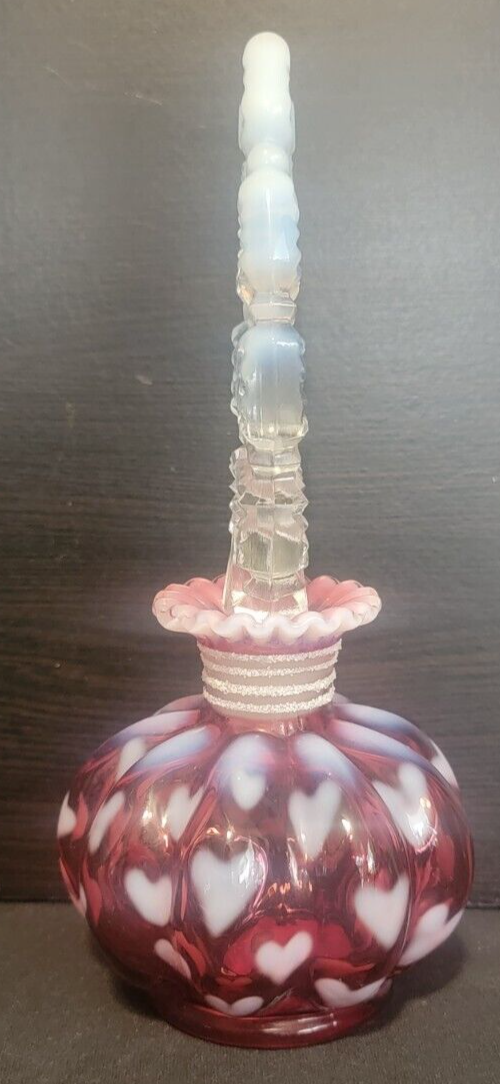 Fenton 1992 Cranberry Opalescent Heart Optic Perfume Bottle 6580 w