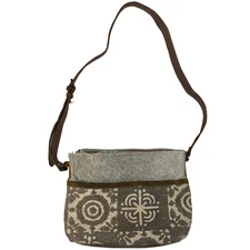 Myra Bag Crossbody Purse Boho Western Gray Cowhide Leather Strap Pocket Zip Top