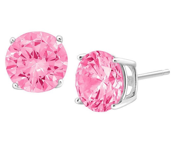 925 STERLING SILVER ROUND CUT Pink SIGNITY CZ PRONG SET Stud