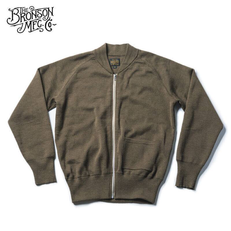 Bronson USAAF C-2 Men Zipped Wool Sweater Knitted Cardigan C2 Coat