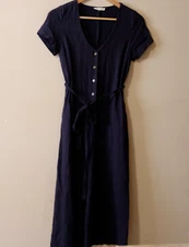 Grade & Gather Jumpsuit Black Blue Short Sleeve Cropped Linen Blend Sz S #p63-33