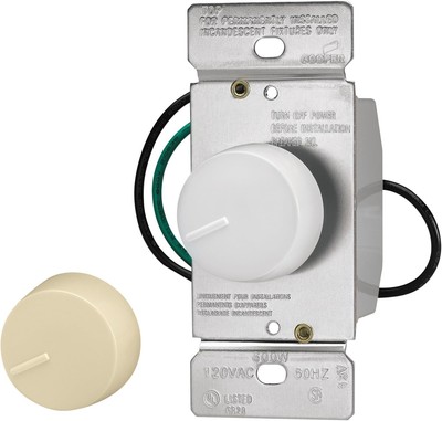 EATON RI061-VW-K2 Core React Non-Preset Rotary Dimmer, 600 W, 120 Vac, 1 Pole, I