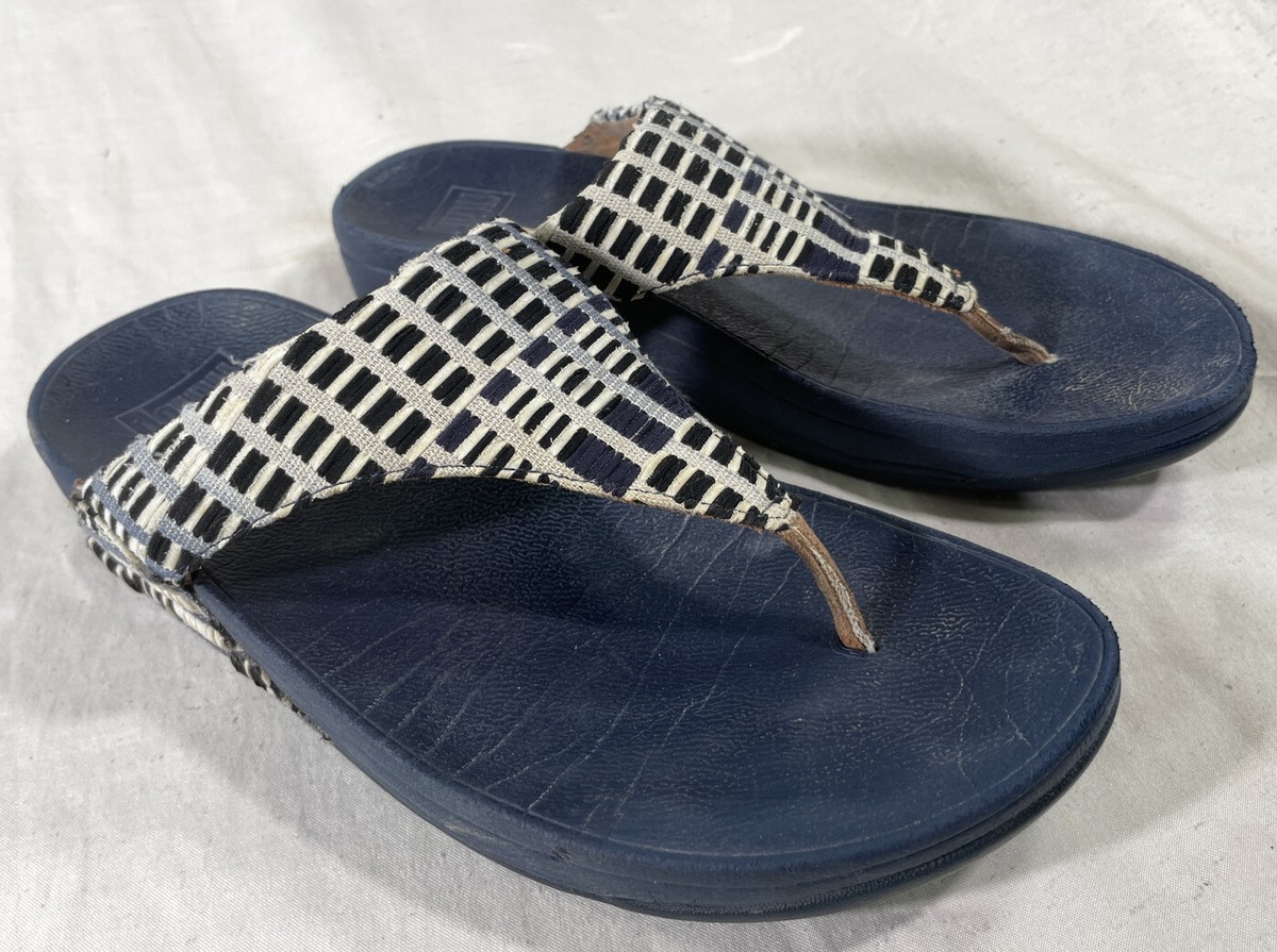 Fitflop Womens Denim Fitflops Fitflop Lulu Art Denim Wedge Thong