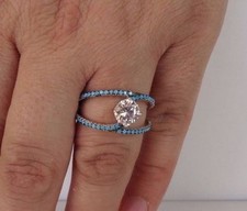 BRIDAL RING 925 STERLING SILVER RING W/ LAB ACCENT / TURQUOISE / SZ 5,6,7,8,9