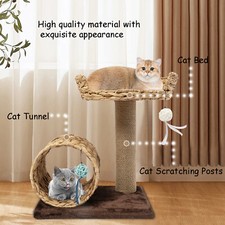 Hand Made Cat Tunnel Woven Nest Two Level Cat Tree and Toy Ball Scratching Post