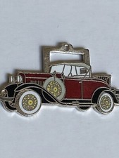 Vtg 1970s Enamel Key Fob 1932 Ford Model B Sedan Red Retro Keychain