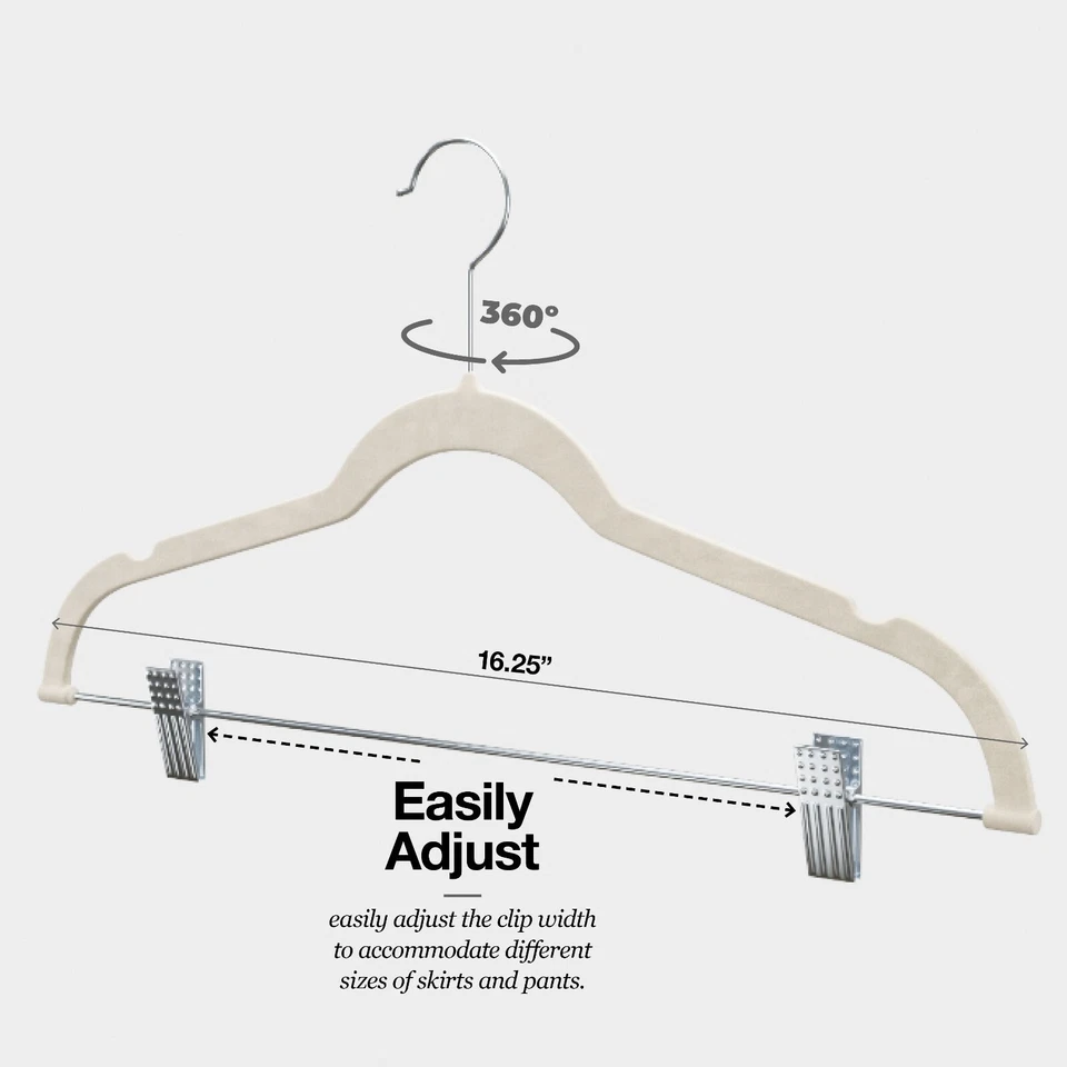 10 Pack Clothes Velvet Hangers with Clips Ultra-Thin Non-Slip in Ivory - Image 4 of 4