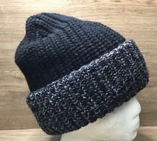 Men's Cable Knit Cuff Fleece Lined Beanie Winter Hat Black Gray One Size NWOT